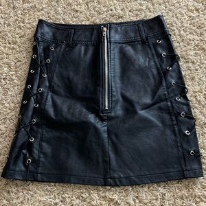 Black leather skirt with lace up sides